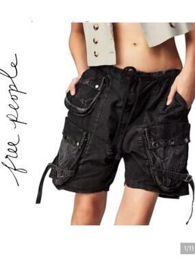 Free People Moon Bay Cargo Parachute Shorts Black Size Small Boho Y2K, NWoT $98